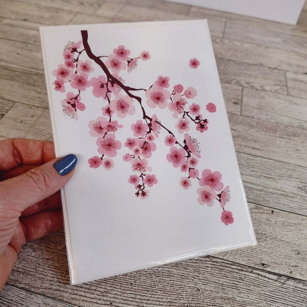 Blank‎ Greeting Card Pink Cherry Blossom Note Card Stationery Any Occasion